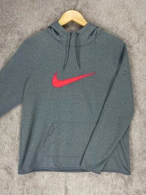 Nike Hoodie Sweatshirt Women’s L Gray Pink Center Swoosh DriFit Large Swoosh EXC